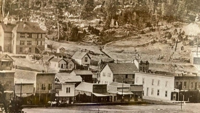 Historic 1908 landscape of Central City, South Dakota near the northern Black Hills gold mining district.